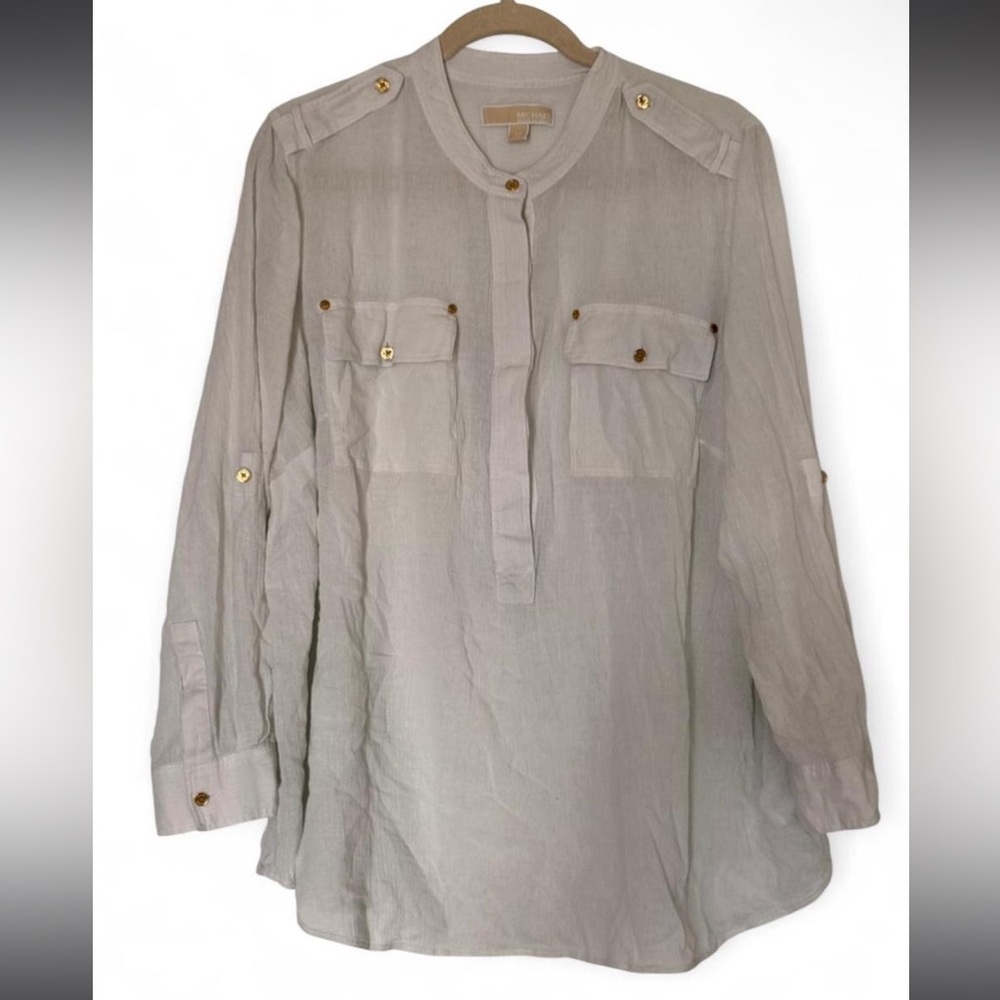 Michael Michael Kors White/Gold Poplin Blouse | Size: 2X
